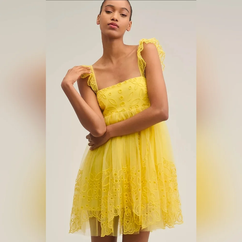 Anthropologie Eyelet Fairycore Tulle Mini Dress - Picture 3 of 5
